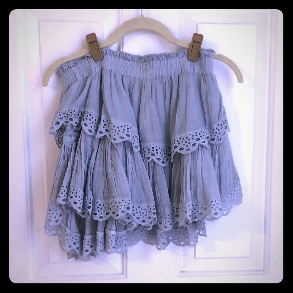 LoveShackFancy tier ruffle miniskirt in grey sz1